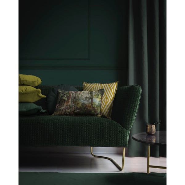 Pernă cu husă din catifea Velvet Atelier Lines, 45 x 45 cm, galben - alb-image-1