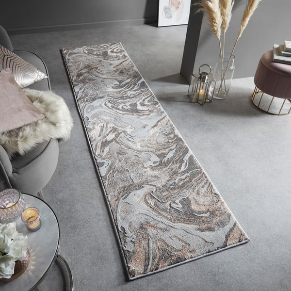 Covor tip traversă gri/bej 60x230 cm Marbled – Flair Rugs-image-1