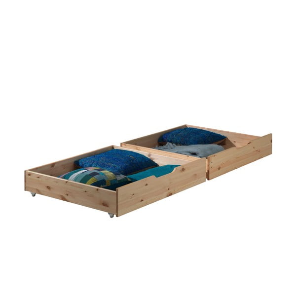 Pat pentru copii  în culoare naturală supraetajat din lemn de pin cu spațiu de depozitare 90x200 cm PINO – Vipack-image-3