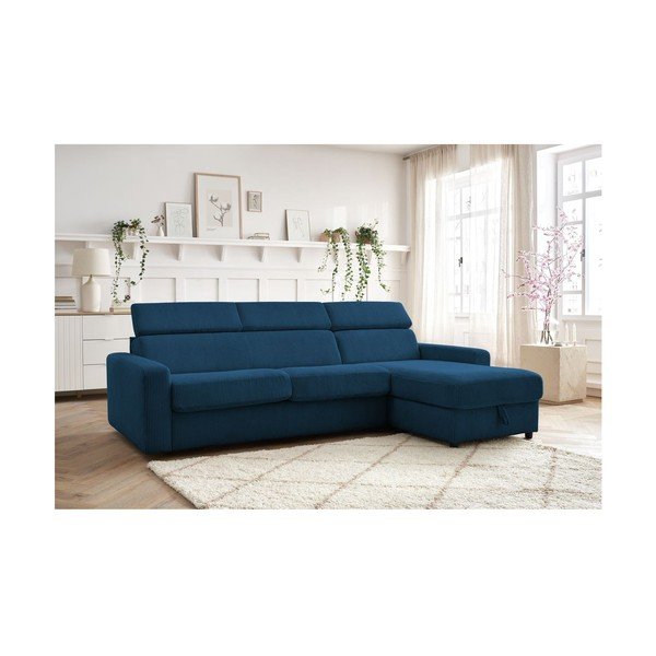 Colțar albastru închis extensibil cu tapițerie din catifea reiată  (cu colț variabil) Monaco – Bobochic Paris-image-1