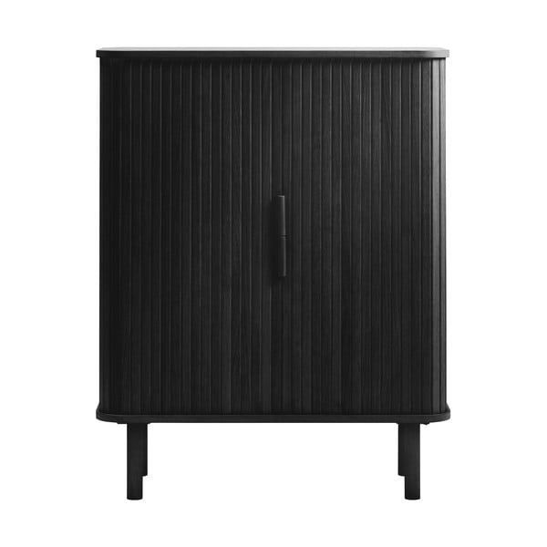 Dulap negru cu aspect de lemn de stejar cu ușă glisantă 113x90 cm Cavo – Unique Furniture