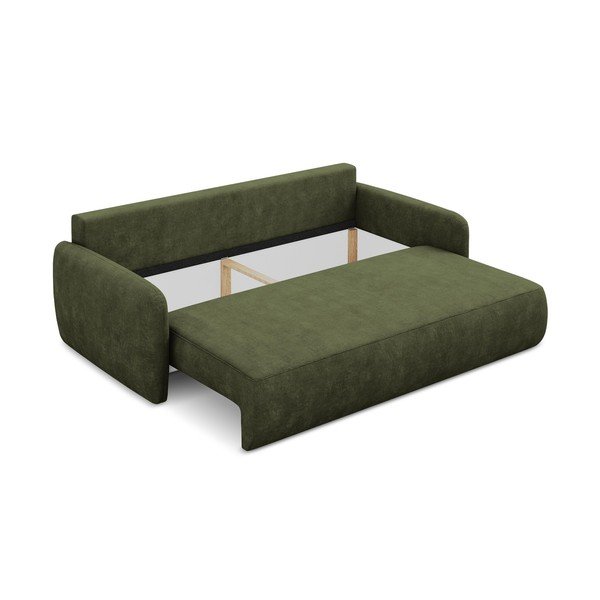 Canapea verde extensibilă/cu spațiu de depozitare cu tapițerie din chenille 218 cm Lilo – Makamii-image-3
