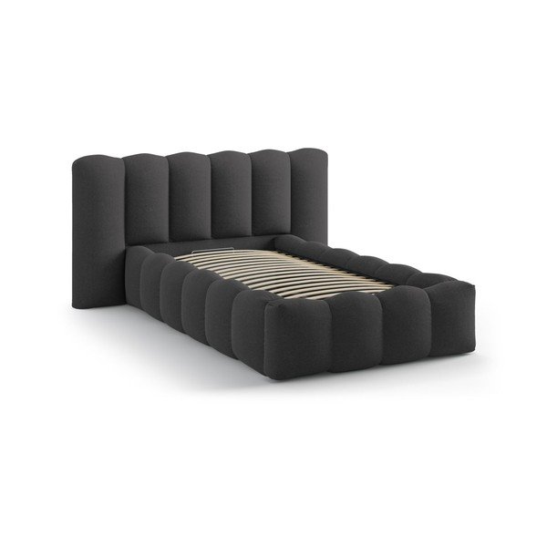 Pat gri antracit tapițat cu spațiu de depozitare cu somieră 90x200 cm Lupine – Micadoni -image-2
