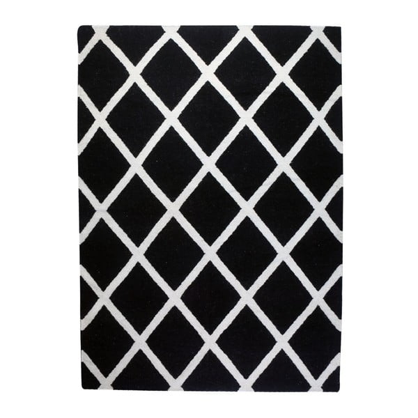 Covor de lână Geometry Linie Black & White, 160x230 cm