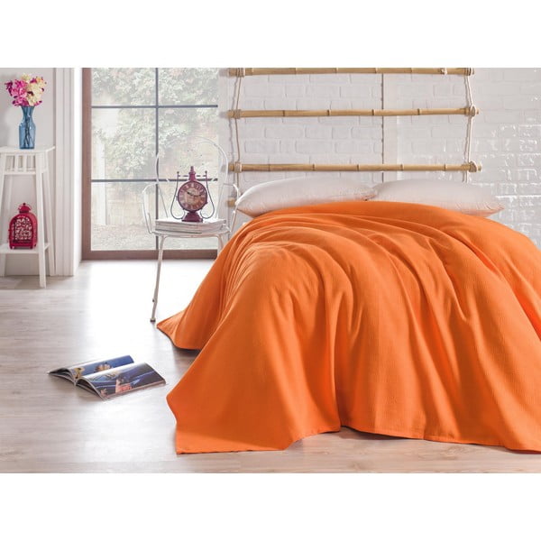 Cuvertură portocalie din bumbac pentru pat dublu 200x240 cm Orange - Mijolnir