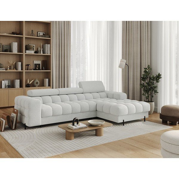 Colțar gri cu tapițerie din țesătură bouclé (cu colț pe partea dreaptă/cu șezlong) Felro – ELTAP-image-2