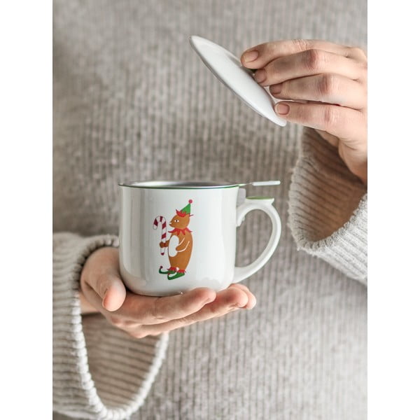 Cană crem cu filtru din gresie 300 ml  cu model de Crăciun Valentin – Bloomingville-image-1