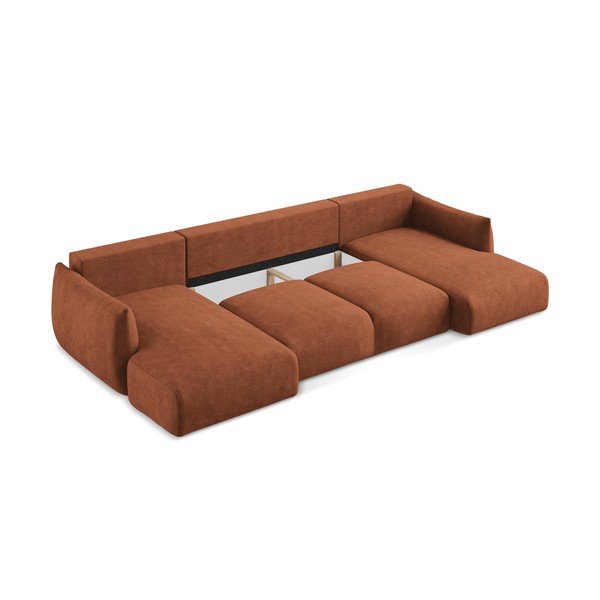 Colțar teracotă extensibil cu tapițerie din chenille (în formă de "U") Leila – Makamii-image-4