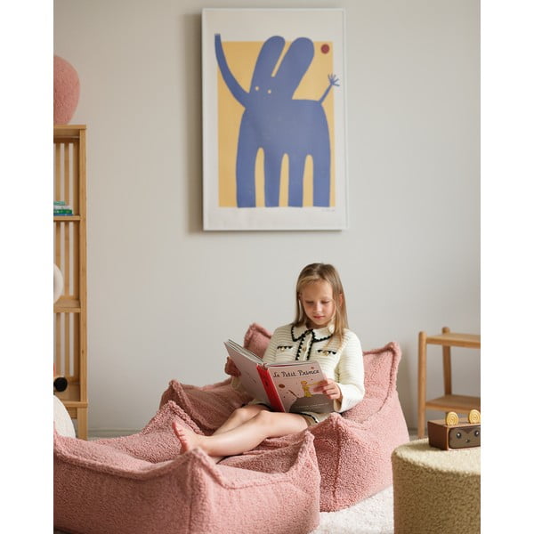 Fotoliu puf pentru copii roz cu tapițerie din țesătură bouclé Square – Wigiwama-image-2