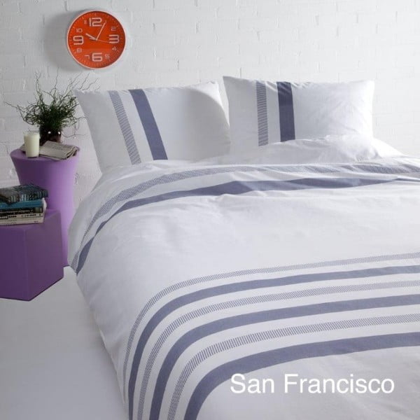 Lenjerie din bumbac satinat pentru pat de o persoană Ekkelboom San Francisco Blue, 140 x 200 cm