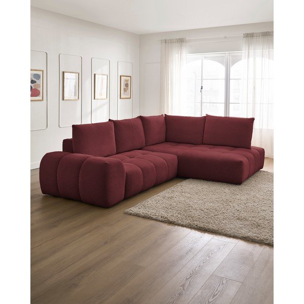 Colțar burgundy extensibil/cu spațiu de depozitare cu tapițerie din chenille (cu colț pe partea dreaptă/în formă de ”L”) Everest – Bobochic Paris-image-1