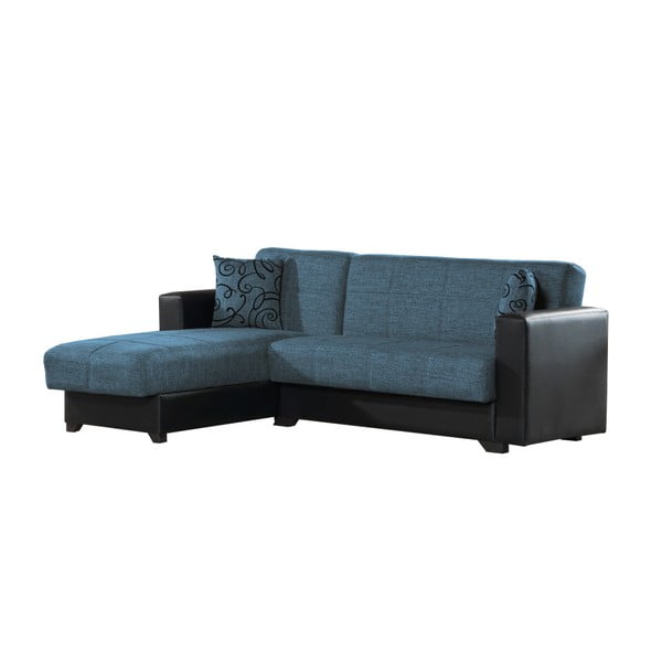 Canapea colț extensibilă cu spaţiu de depozitare, Esidra Chaise Longue, albastru - negru