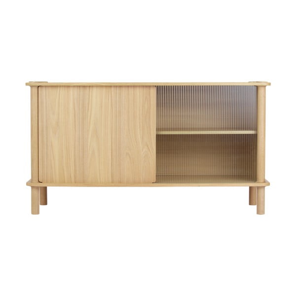 Vitrină în culoare naturală din lemn de stejar cu ușă glisantă 135x73,5x48 cm Italic – UMAGE