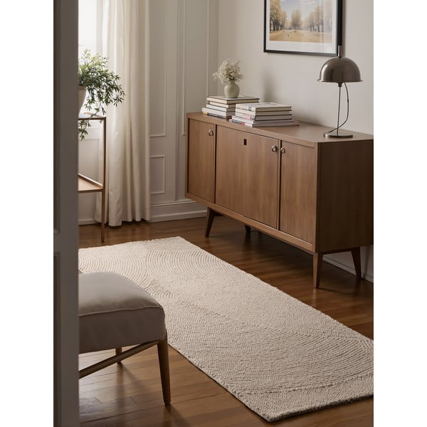 Covor tip traversă în culoare naturală deschisă, țesut manual, din lână 80x200 cm Eleni Natural White – Hanse Home-image-1