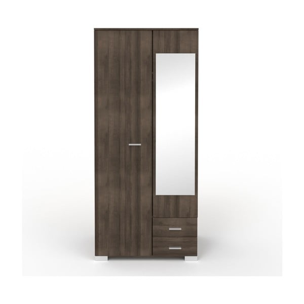Dulap cu 2 uși, 2 sertare și oglindă în decor de lemn de nuc Parisot Alix