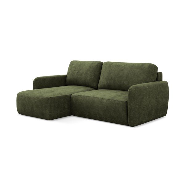 Colțar verde extensibil/cu spațiu de depozitare cu tapițerie din chenille (cu colț pe partea stângă/cu șezlong) Lilo – Makamii-image-1