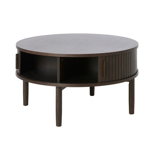 Măsuță de cafea în culoare naturală închisă rotundă cu aspect de lemn de stejar ø 85 cm Meta – Unique Furniture-image-3