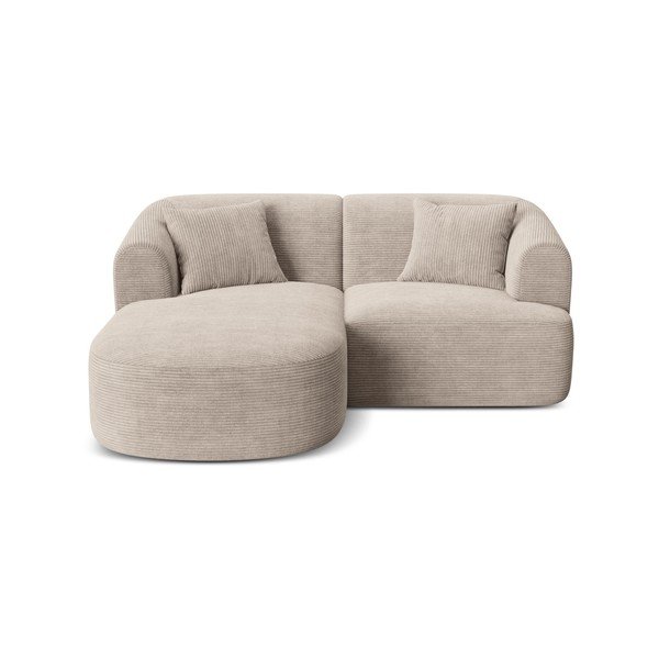 Colțar maro deschis cu tapițerie din catifea reiată  (cu colț pe partea stângă/cu șezlong) Campi – Cosmopolitan Design