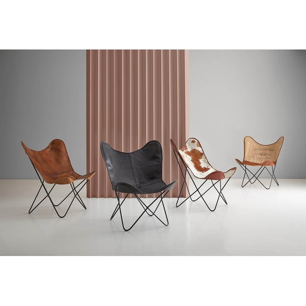 Fotoliu din piele tip fluture sømcasa Farfalla, maro coniac-image-1