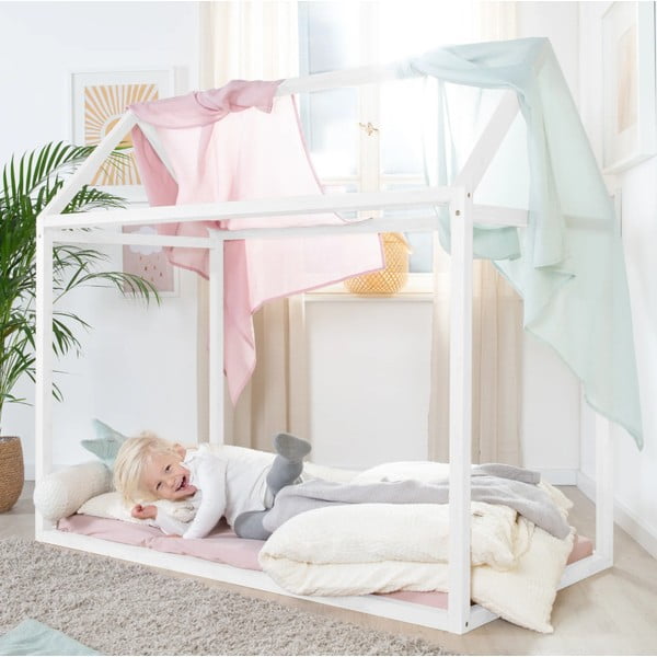 Pat pentru copii  alb de tip casă 70x140 cm Montessori – Roba-image-4