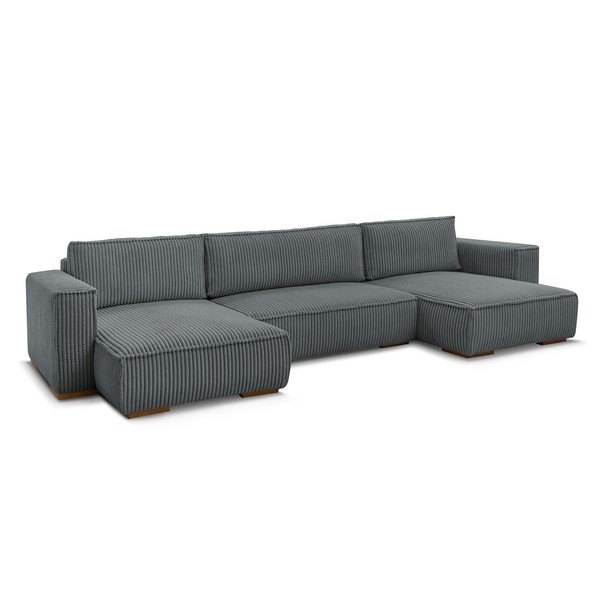 Colțar gri închis extensibil/cu spațiu de depozitare cu tapițerie din catifea reiată  (în formă de "U") Chelsea – Bobochic Paris-image-3