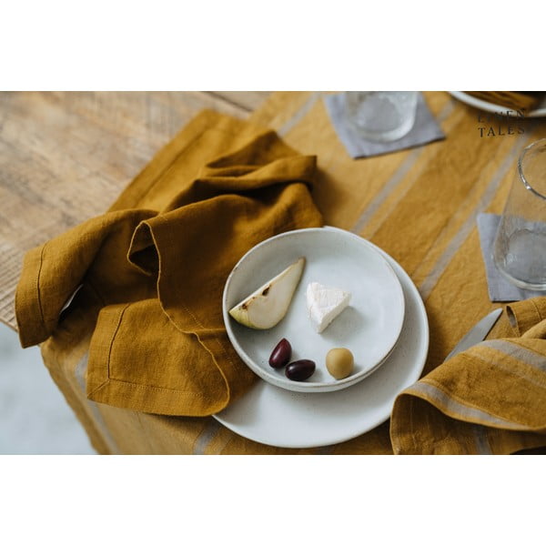 Față de masă din in 140x140 cm Amber Bronze Stripes – Linen Tales-image-2