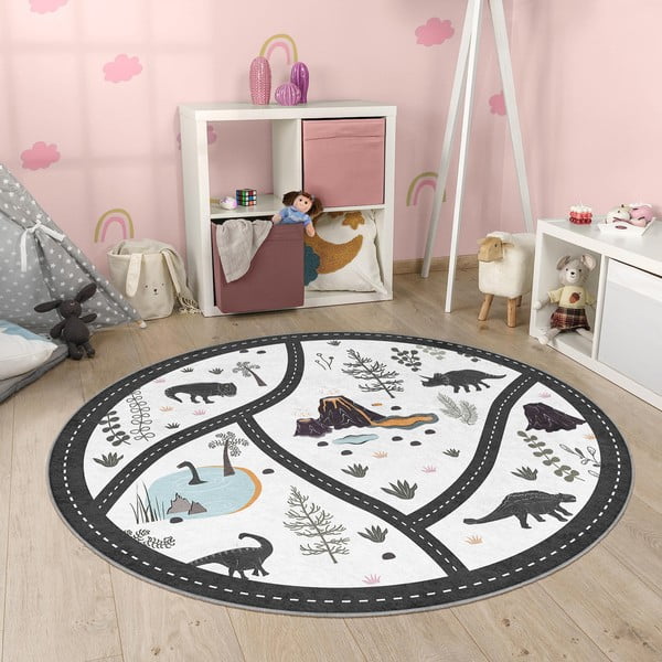 Covor de joacă pentru copii negru-alb lavabil ø120 cm Dino Park – Mila Home-image-3