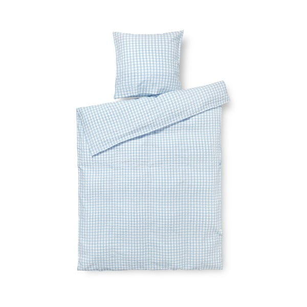 Lenjerie de pat albă/albastru-deschis din țesătură crep pentru pat de o persoană 140x200 cm Bæk&Bølge – JUNA