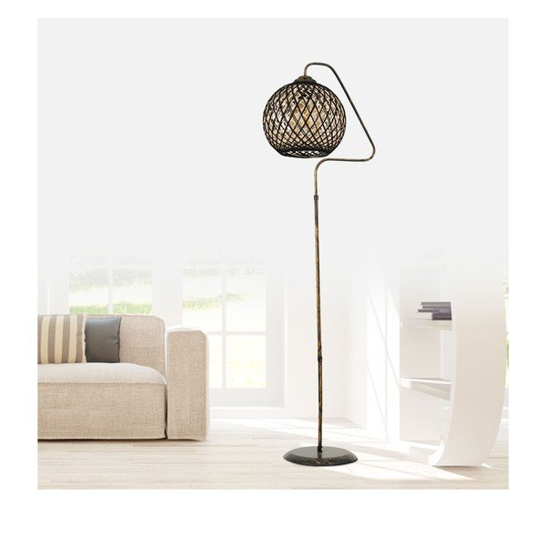 Lampadar negru/auriu cu abajur din iută (înălțime 154 cm) – Opviq lights-image-1
