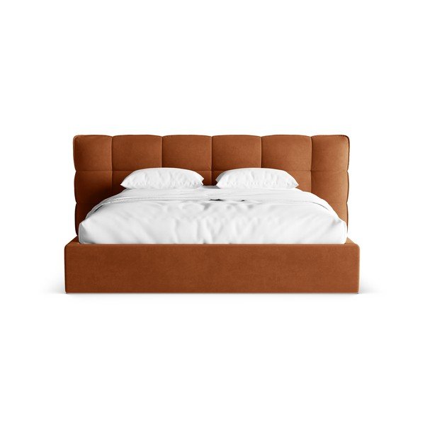 Pat matrimonial teracotă tapițat cu spațiu de depozitare cu somieră 180x200 cm Eric – Micadoni -image-4