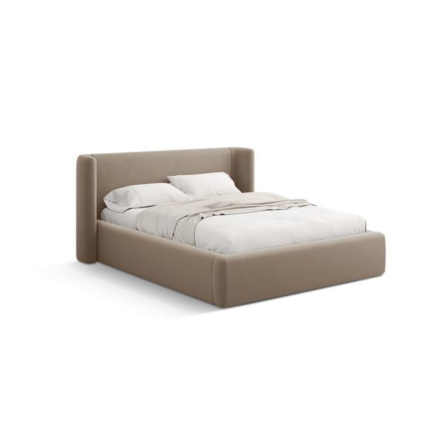 Pat matrimonial maro deschis tapițat cu spațiu de depozitare cu somieră 200x200 cm Jason – Windsor & Co Sofas