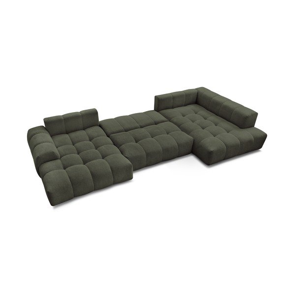 Colțar verde extensibil/cu spațiu de depozitare cu tapițerie din chenille (cu colț pe partea dreaptă/în formă de "U") Everest – Bobochic Paris-image-4