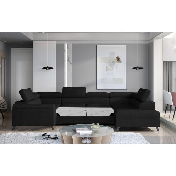 Colțar negru extensibil/cu spațiu de depozitare (cu colț pe partea dreaptă/în formă de "U") Escada – ELTAP-image-1