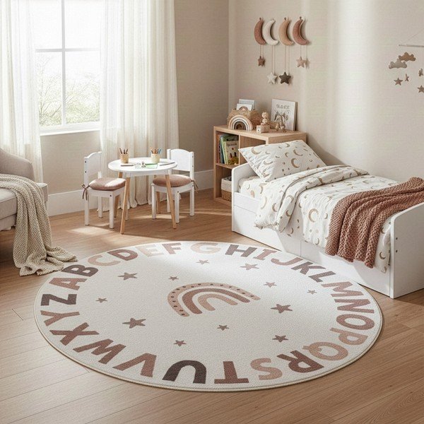 Covor pentru copii crem lavabil ø120 cm Coco 1133 – Ayyildiz Carpets-image-1