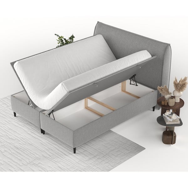Pat matrimonial gri deschis tapițat cu spațiu de depozitare 140x200 cm Draco – Maison de Rêve-image-3