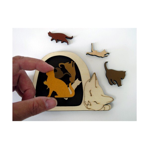 Puzzle din lemn RecentToys Cat Basket-image-2