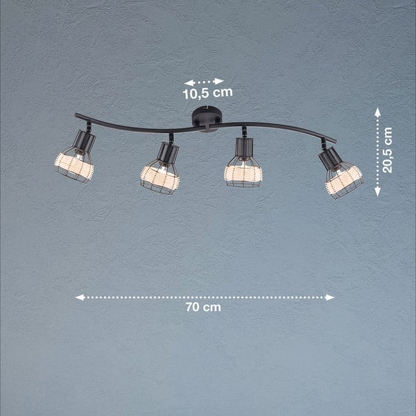 Plafonieră neagră cu abajur din metal/cu abajur din ratan 10,5x70 cm Straw – Fischer & Honsel-image-3