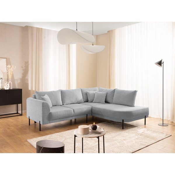 Colțar gri deschis cu tapițerie din chenille (cu colț pe partea dreaptă/în formă de ”L”) Mauris  – Ropez-image-1