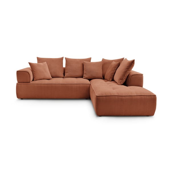 Colțar teracotă cu tapițerie din chenille (cu colț pe partea dreaptă/în formă de ”L”) Whesley – Bobochic Paris