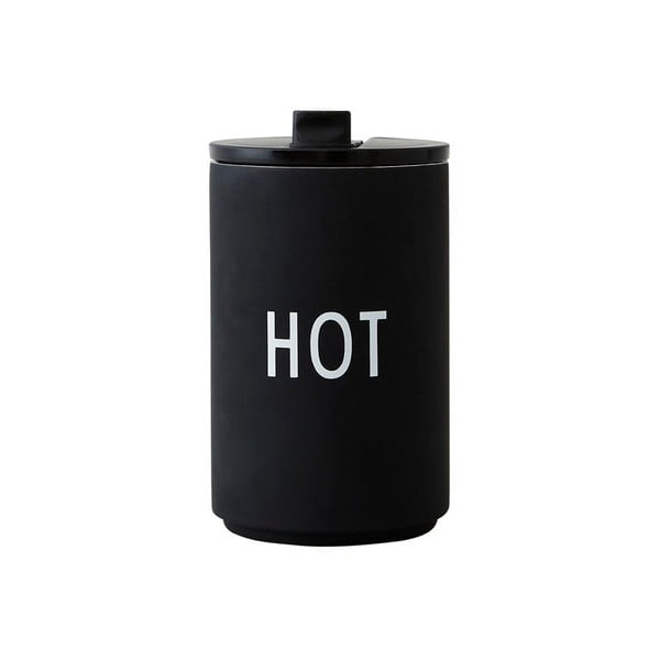 Cană de voiaj termică negru Design Letters Hot, 350 ml