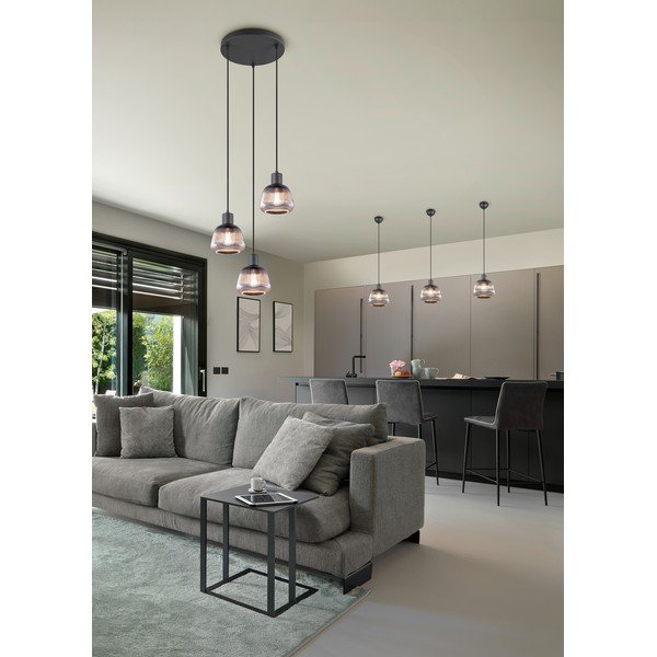 Lustră neagră cu abajur din sticlă ø 22 cm Tarifa – Trio-image-1