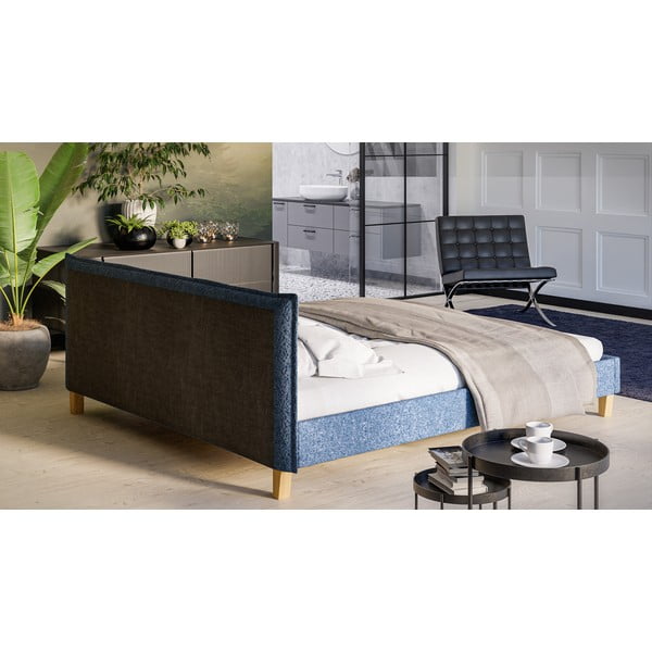 Pat matrimonial albastru cu tăblie și  somieră 180x200 cm Tina – Ropez-image-3