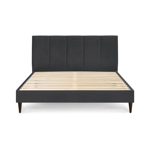 Pat matrimonial 160x200 cm gri antracit tapițat cu somieră Vivara – Bobochic Paris-image-2