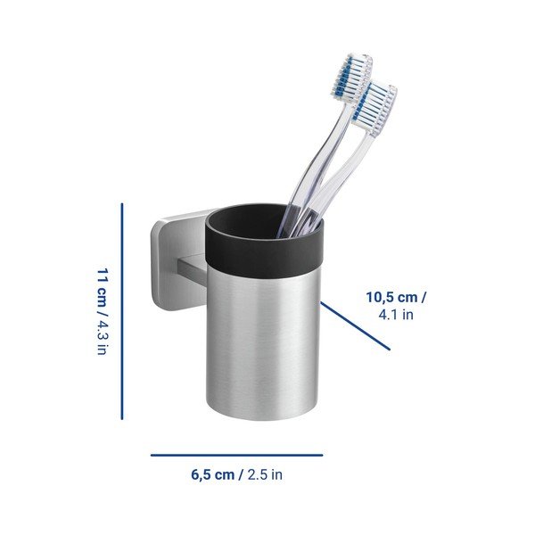Suport pentru periuța de dinți argintiu mat autoadeziv cu Turbo-Loc din oțel inoxidabil Porto – Wenko-image-1