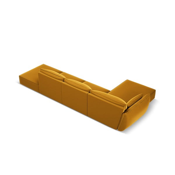 Colțar galben muștar cu tapițerie din catifea (cu colț pe partea stângă, cu șezlong) Vanda – Mazzini Sofas-image-3