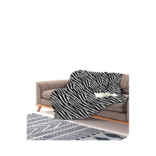 Cuvertură pentru canapea din chenilă Antonio Remondini Zebra, 180 x 180 cm, negru-alb