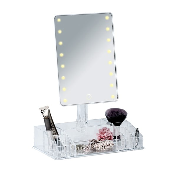 Oglindă cosmetică cu ancadrament LED și organizator pentru machiaje Wenko Farnese, alb-image-2