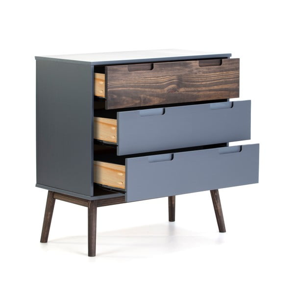 Comodă gri antracit/maro închis înaltă din lemn masiv de pin 80x82 cm Nussa – Marckeric-image-3