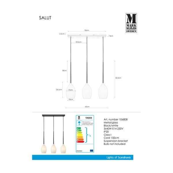 Lustră albă/neagră cu abajur din sticlă Salut – Markslöjd-image-2