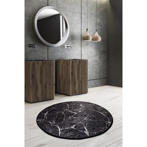 Covoraș de baie negru ø 100 cm Marble – Foutastic-image-1